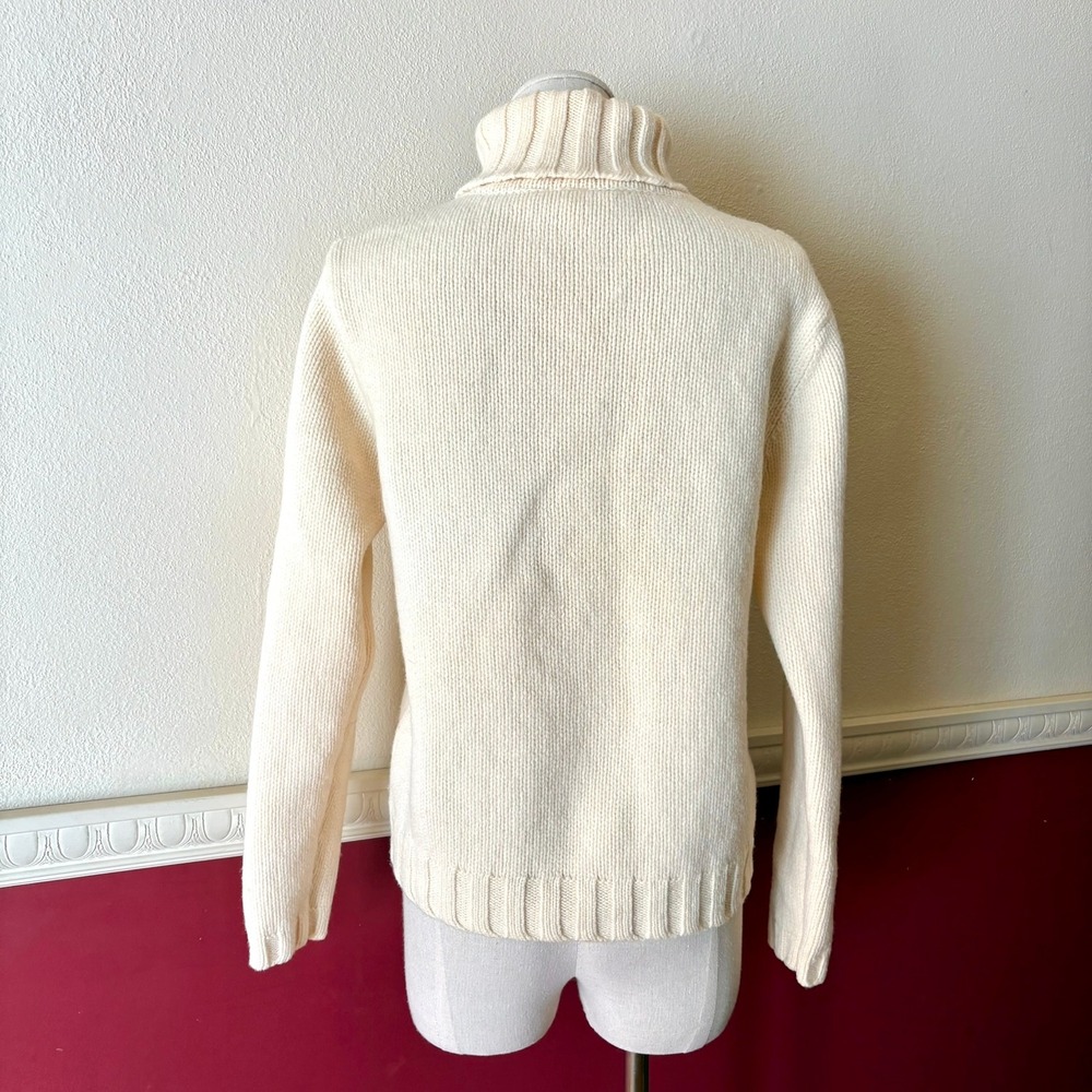 Vintage Field Gear 100% Lambswool Turtleneck Sweater Cream M Fishermancore Cozy - Picture 4 of 8